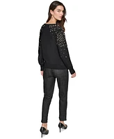 Karl Lagerfeld Paris Women's Petite Imitation-Pearl Embellished Sweater