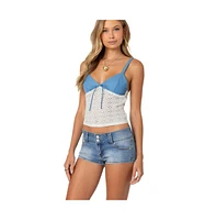 Edikted Women's Denim & Eyelet Tank Top - Blue-and