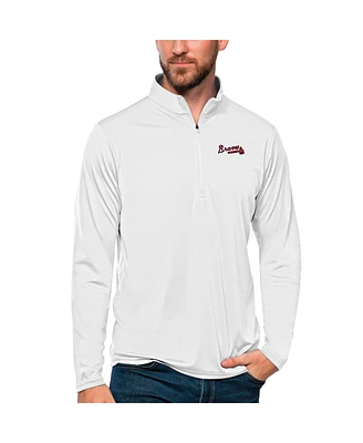 Antigua Men's White Atlanta Braves Tribute Quarter-Zip Pullover Top
