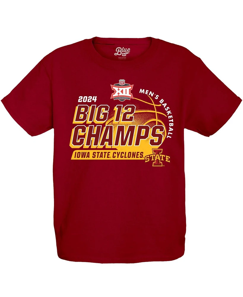 Blue 84 Big Boys and Girls Cardinal Iowa State Cyclones 2024 12 Men's Basketball Conference Tournament Champions Locker Room T-Shirt