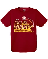 Blue 84 Big Boys and Girls Cardinal Iowa State Cyclones 2024 12 Men's Basketball Conference Tournament Champions Locker Room T-Shirt