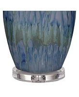 Annette Coastal Table Lamp Handcrafted 38" Tall Blue Drip Ceramic Vase Off White Oval Shade Decor for Living Room Bedroom House Bedside Home Office En