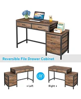 Tribesigns Desk with 5 Drawers, Computer Table, Pc Table with Switchable Chest of Drawers, Printer Stand, Wooden Desk Table for Office, Living Room, H