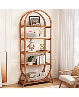 Tribesigns 5-Tier Open Bookshelf, 70.8" Tall Arched Bookcase, Modern Brown Storage Bookshelves, Freestanding Display Rack Shelving Unit for Office, Be