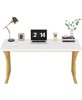 Tribesigns 55 Large Modern Computer Desk, White & Gold Luxury Laptop Pc Student Table, Makeup Vanity Table with Thick Frame & Strong Legs, Sturdy Writ