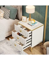 Tribesigns 3-Drawer Nightstand Set of 2, Luxury Bedside Table End with Storage Drawers and Golden Legs, Modern for Bedroom