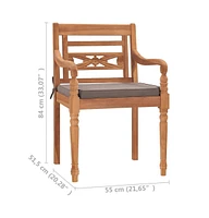 vidaXL Batavia Chairs 2 pcs with Dark Gray Cushions Solid Teak Wood
