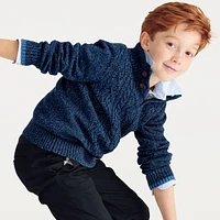 Lands' End Boys Cable Button Mock Neck Sweater