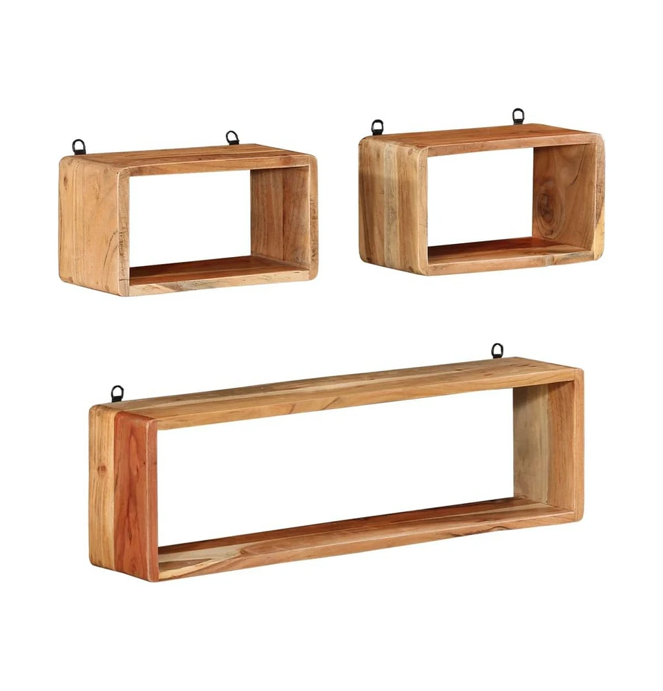 vidaXL 3 Piece Wall Cube Shelf Set Solid Acacia Wood