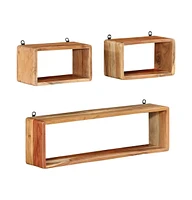 vidaXL 3 Piece Wall Cube Shelf Set Solid Acacia Wood