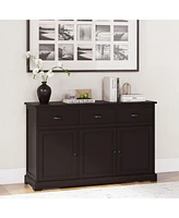 Gymax 3 Drawers Sideboard Buffet Cabinet Console Table Kitchen Storage Cupboard Brown