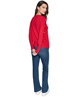 Karl Lagerfeld Paris Petite Embellished Button-Sleeve Sweater