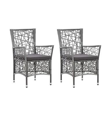 vidaXL Patio Chairs 2 pcs with Cushions Poly Rattan Gray