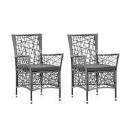 vidaXL Patio Chairs 2 pcs with Cushions Poly Rattan Gray