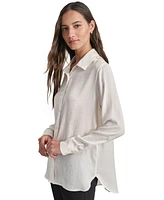 Dkny Jeans Petite Buttoned-Cuff Fold-Collar Blouse