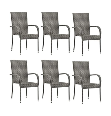 Stackable Patio Chairs 6 pcs Gray Poly Rattan