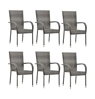 Stackable Patio Chairs 6 pcs Gray Poly Rattan