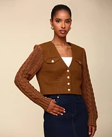 Avec Les Filles Women's Cropped Cable-Knit-Sleeve Jacket