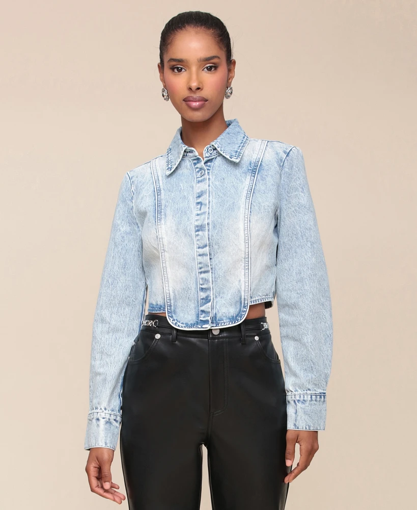 Avec Les Filles Women's Tuxedo Long-Sleeve Denim Shirt