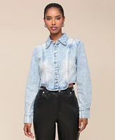 Avec Les Filles Women's Tuxedo Long-Sleeve Denim Shirt