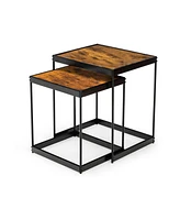 Sugift Set of 2 Modern Nesting End Tables with Metal Legs for Living Room-Rustic Brown