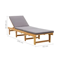 vidaXL Folding Sun Lounger with Cushion Solid Acacia Wood