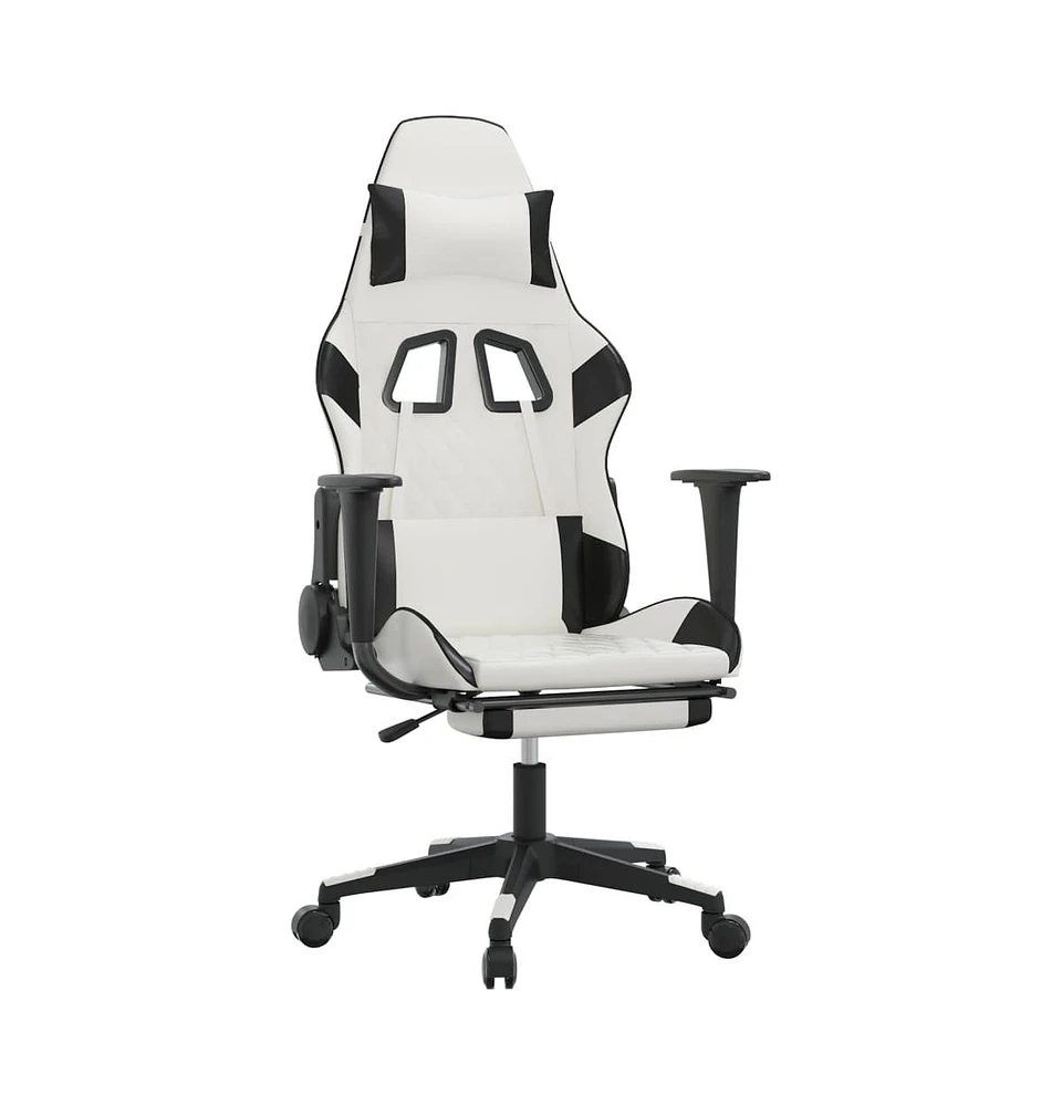 vidaXL Massage Gaming Chair with Footrest White&Black Faux Leather