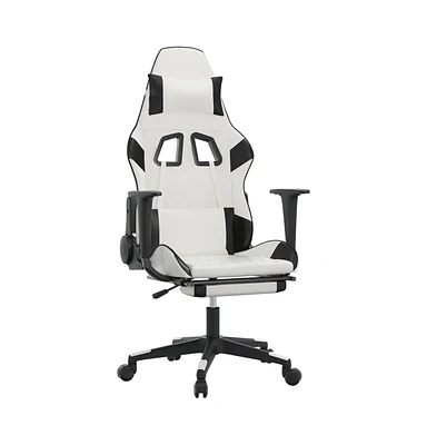 Massage Gaming Chair with Footrest White&Black Faux Leather