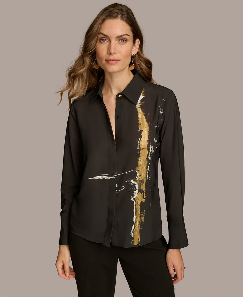 Donna Karan New York Women's Printed Long-Sleeve Button Down Shirt