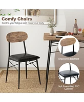 Sugift 4 Piece Dining Table Set with Bench and 2 Chairs-Brown