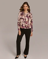 Donna Karan New York Women's Printed Faux-Wrap Satin Blouse