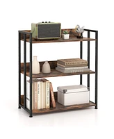 Sugift 3-Tier Corner Bookcase with Adjustable Shelves and Metal Frame-Rustic Brown