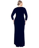 Xscape Plus Ruffled Long-Sleeve Velvet Gown