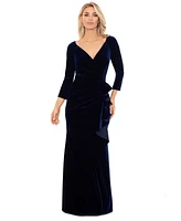 Xscape Petite Ruffled Long-Sleeve Velvet Gown