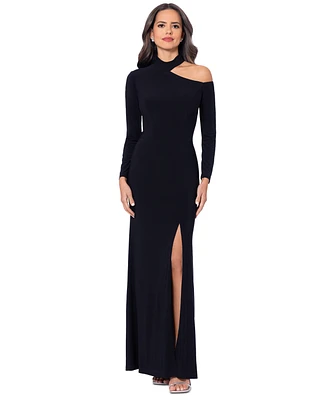 Xscape Women's Collared Cold-Shoulder Long-Sleeve Gown