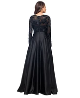 Betsy & Adam Petite Long-Sleeve Embellished Soutache Gown