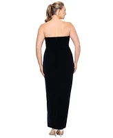 Betsy & Adam Plus Strapless Front-Slit Velvet Gown