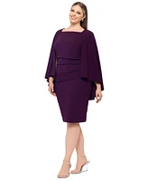 Betsy & Adam Plus Cape-Overlay Sheath Dress