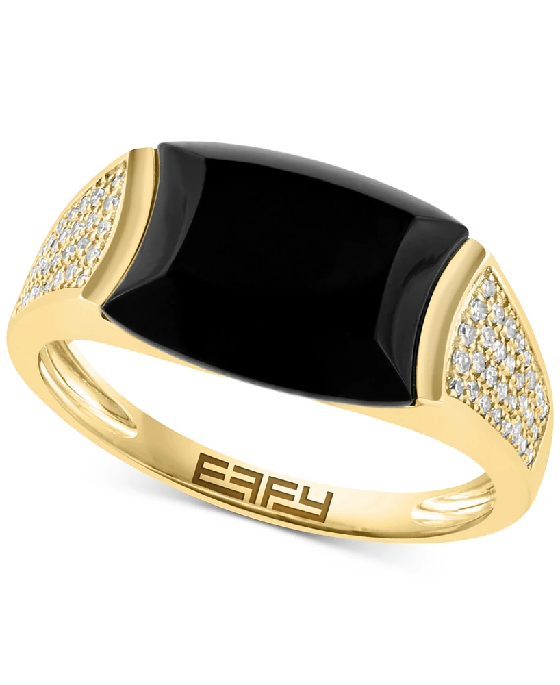 Effy Men's Onyx & Diamond Statement Ring (1/5 ct. t.w.) in 14k Gold