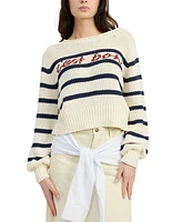 En Saison Women's Helena Cotton Striped Cropped Sweater