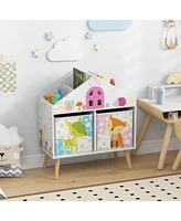 Sugift Kids House-shaped Bookshelf with 2 Storage Bins for Kids Room Playroom-White