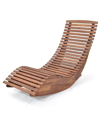 Sugift Outdoor Acacia Wood Rocking Chair with Widened Slatted Seat and High Back