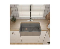 Casainc 30" Farmhouse Apron Front Fireclay Kitchen Sink With Grid and Drainer