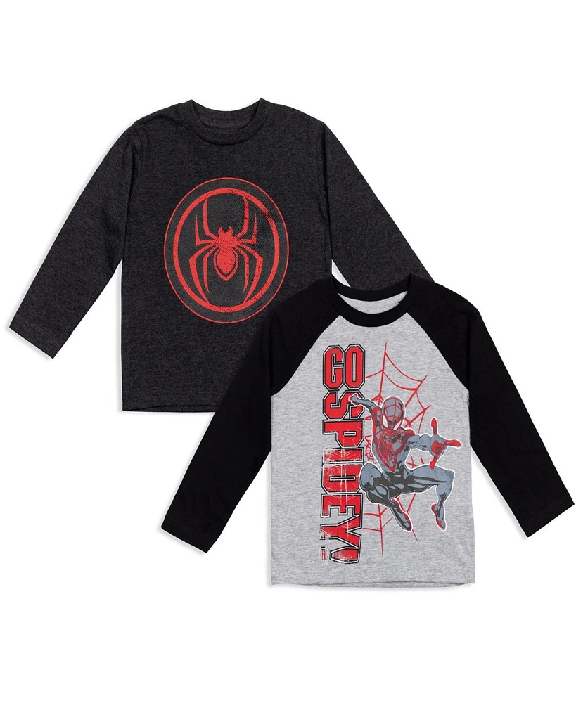 Marvel Toddler Boys Avengers Spider-Man Iron Man Captain America Hulk Black Panther Miles 2 Pack Long Sleeve T-Shirts to - Spiderverse