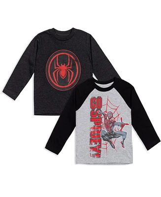 Marvel Toddler Boys Avengers Spider-Man Iron Man Captain America Hulk Black Panther Miles 2 Pack Long Sleeve T-Shirts to - Spiderverse