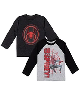 Marvel Toddler Boys Avengers Spider-Man Iron Man Captain America Hulk Black Panther Miles 2 Pack Long Sleeve T-Shirts to - Spiderverse