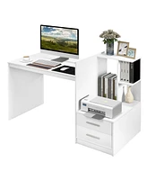 Sugift Computer Desk Home Office with Bookshelf and Drawers-White