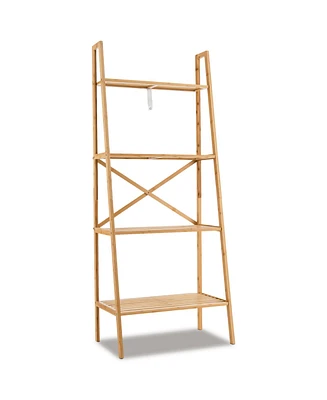 Sugift 58 Inch 4-Tier Bamboo Ladder Bookshelf-Natural