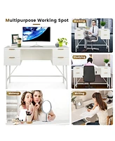 Skonyon 48 Inch Home Office Computer Desk with 4 Drawers-White