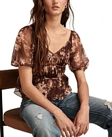 Lucky Brand Women's Floral-Mesh Date Night Top